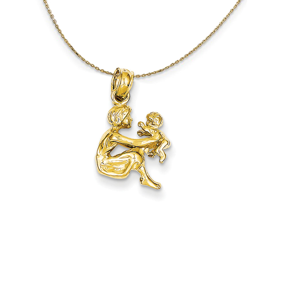 14k Yellow Gold 3D Mother Holding Child (11mm) Necklace, Item N24192 by The Black Bow Jewelry Co.