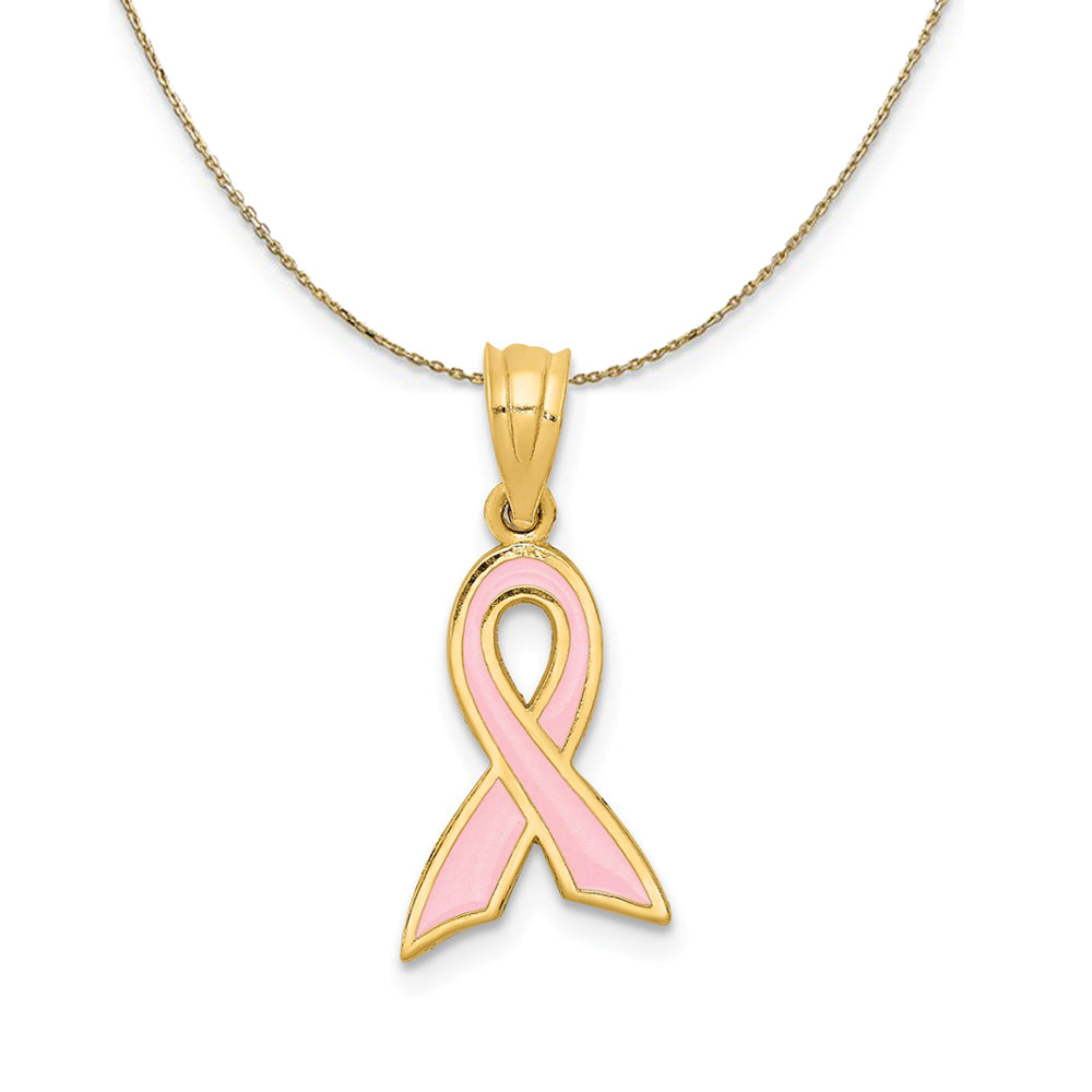 14k Yellow Gold &amp; Pink Enamel Awareness (20mm) Necklace, Item N24211 by The Black Bow Jewelry Co.