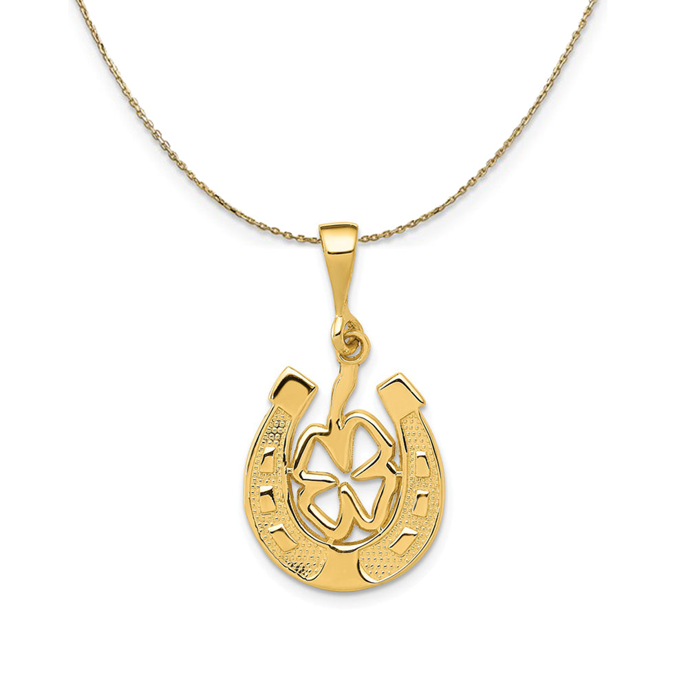 14k Yellow Gold Four Leaf Clover and Horseshoe Necklace, Item N24242 by The Black Bow Jewelry Co.