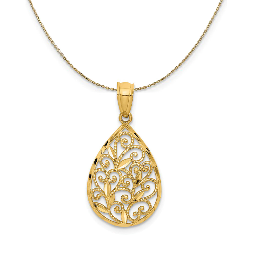 14k Yellow Gold Small Filigree Teardrop Necklace, Item N24252 by The Black Bow Jewelry Co.