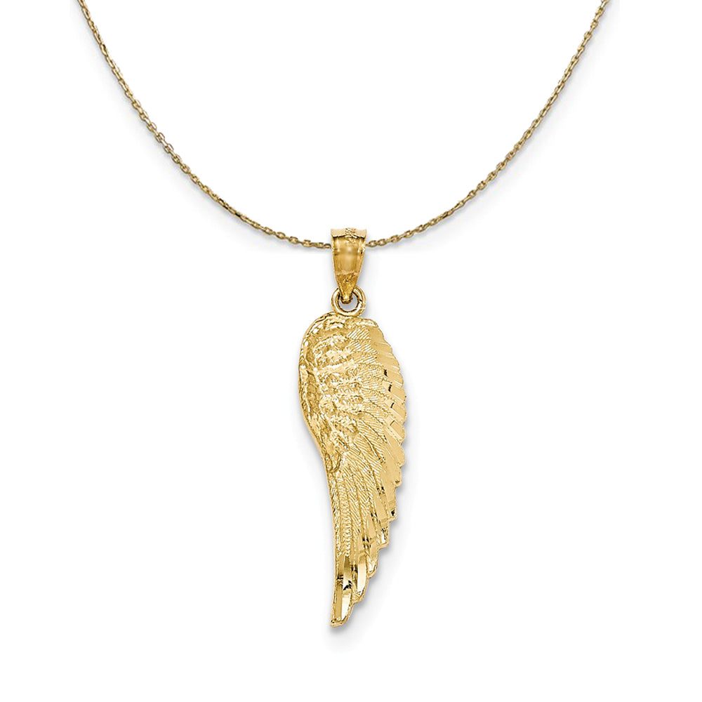 14k Yellow Gold Textured Angel Wing (10 x 33mm) Necklace, Item N24257 by The Black Bow Jewelry Co.
