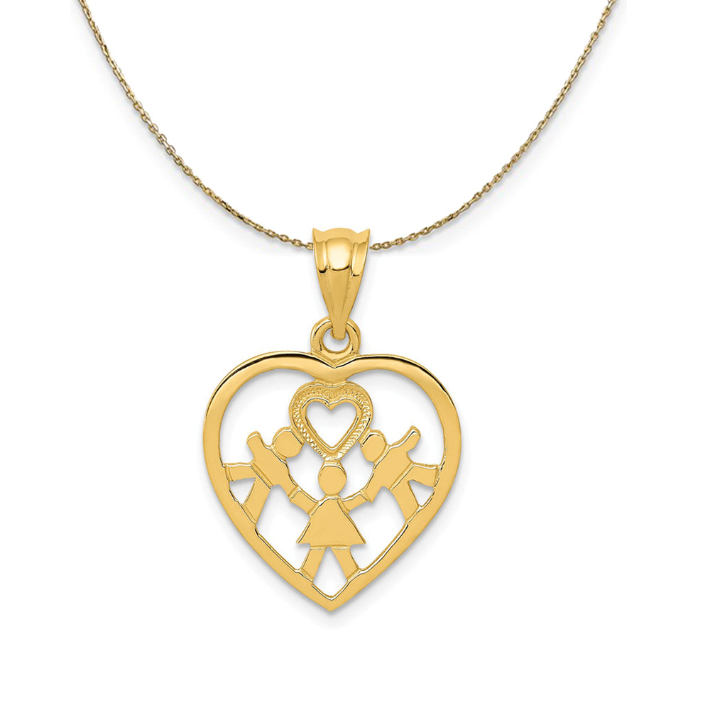 14k Yellow Gold Heart with Three Children Necklace, Item N24261 by The Black Bow Jewelry Co.