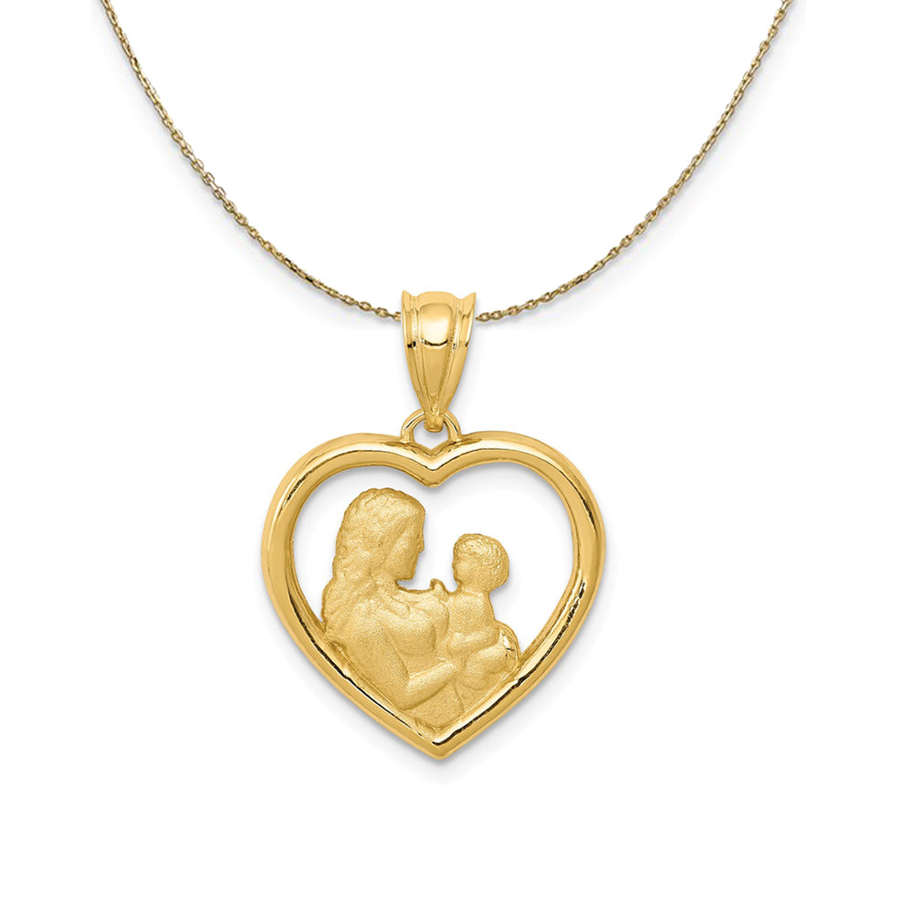 14k Yellow Gold Mom and Baby Heart (17mm) Necklace, Item N24262 by The Black Bow Jewelry Co.