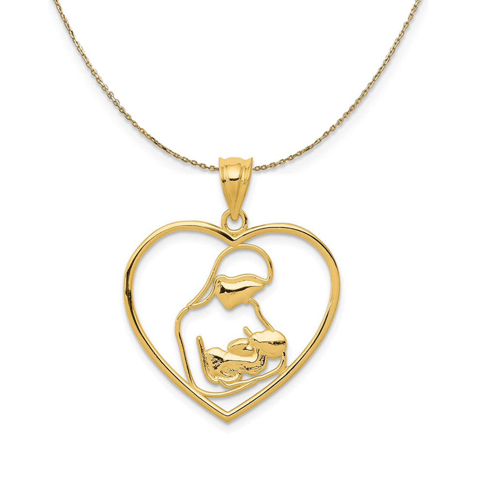14k Yellow Gold Mother and Child Heart Necklace, Item N24264 by The Black Bow Jewelry Co.