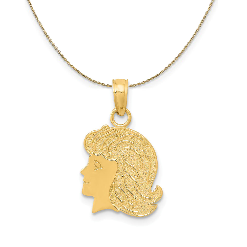 14k Yellow Gold Flat Profile Girl Head Necklace, Item N24267 by The Black Bow Jewelry Co.