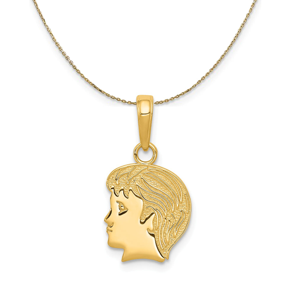 14k Yellow Gold Flat Profile Boy Head Necklace, Item N24268 by The Black Bow Jewelry Co.