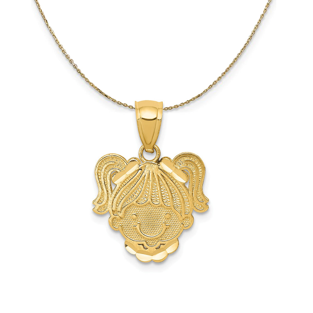 14k Yellow Gold Girl Head with Pigtails Necklace, Item N24270 by The Black Bow Jewelry Co.