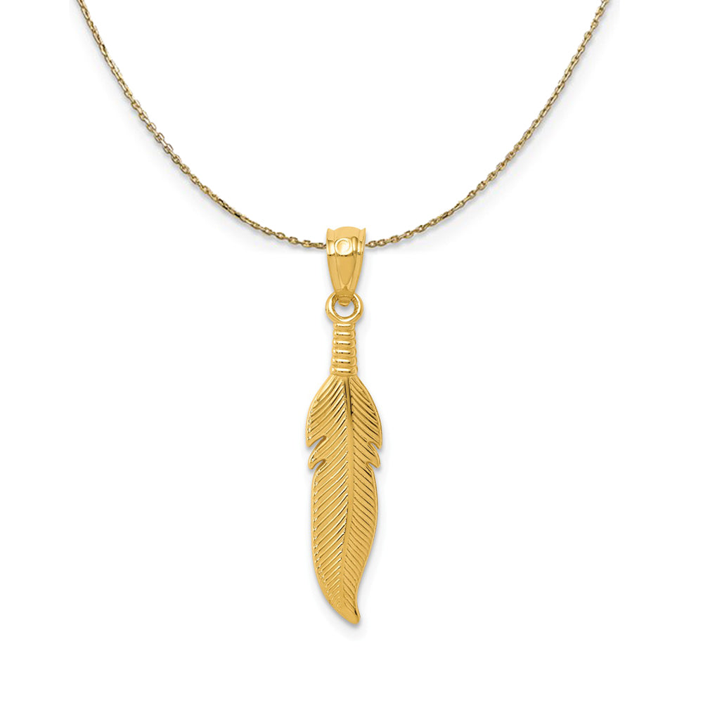 14k Yellow Gold Feather (5 x 29mm) Necklace, Item N24297 by The Black Bow Jewelry Co.