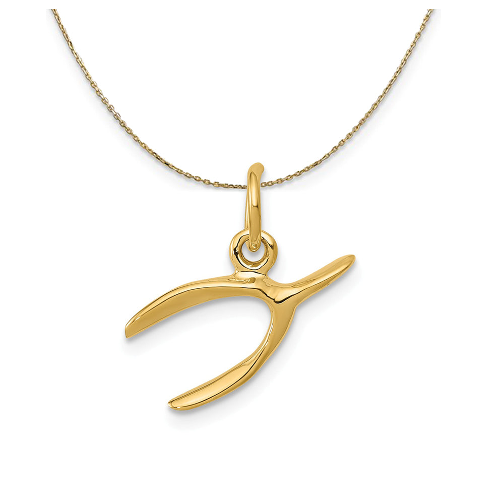 14k Yellow Gold 3D Wishbone (16mm) Necklace, Item N24306 by The Black Bow Jewelry Co.