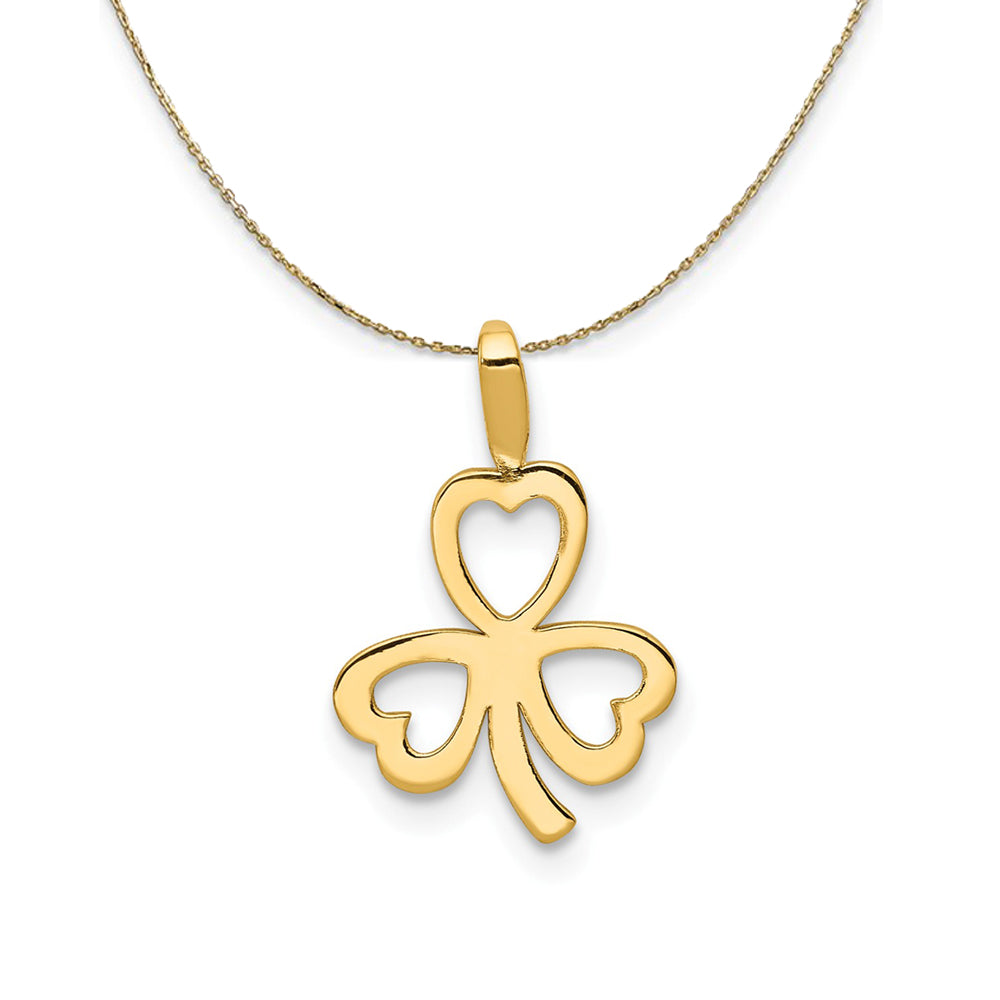 Lucky 4 Leaf Heart Clover Pendant Necklace in Solid Gold (Yellow/Rose/White)