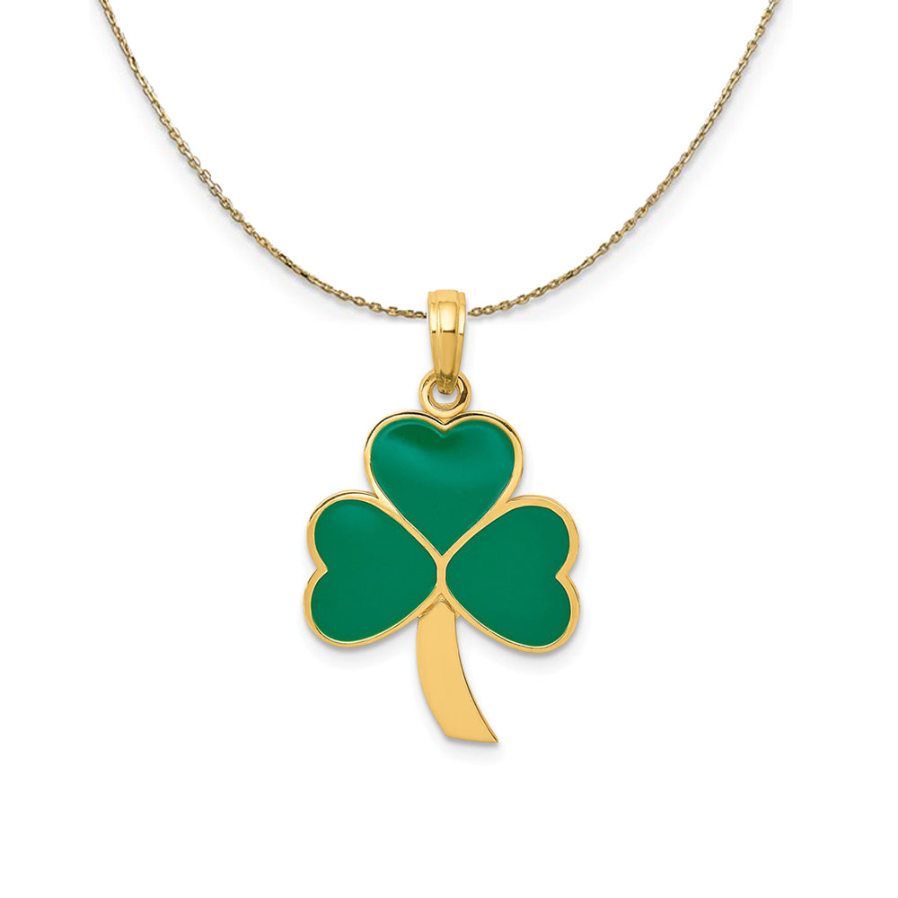 14k Yellow Gold & Green Enameled Shamrock Necklace, Item N24324 by The Black Bow Jewelry Co.