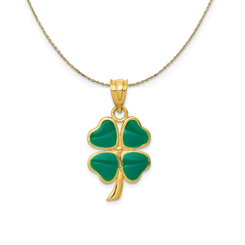 14k Yellow Gold &amp; Green Enameled Four Leaf Clover Necklace, Item N24325 by The Black Bow Jewelry Co.