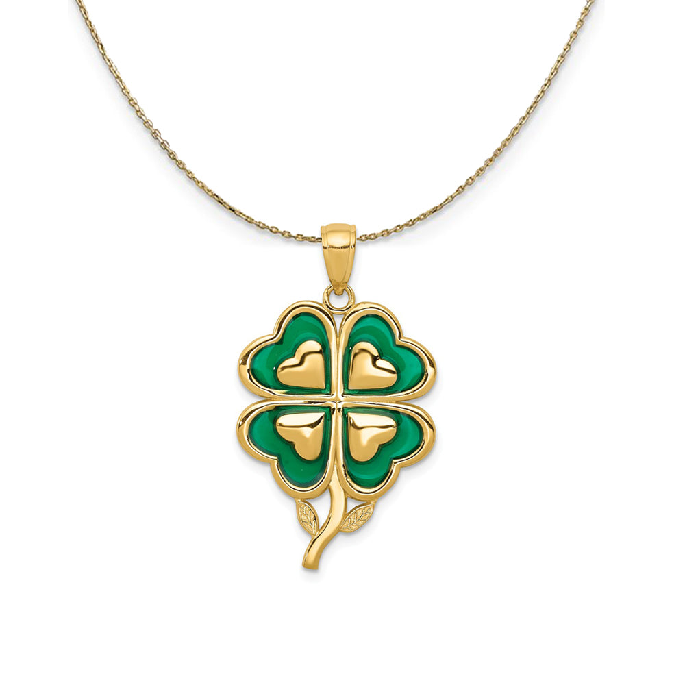 14k Yellow Gold &amp; Green Acrylic Four Leaf Clover Necklace, Item N24328 by The Black Bow Jewelry Co.