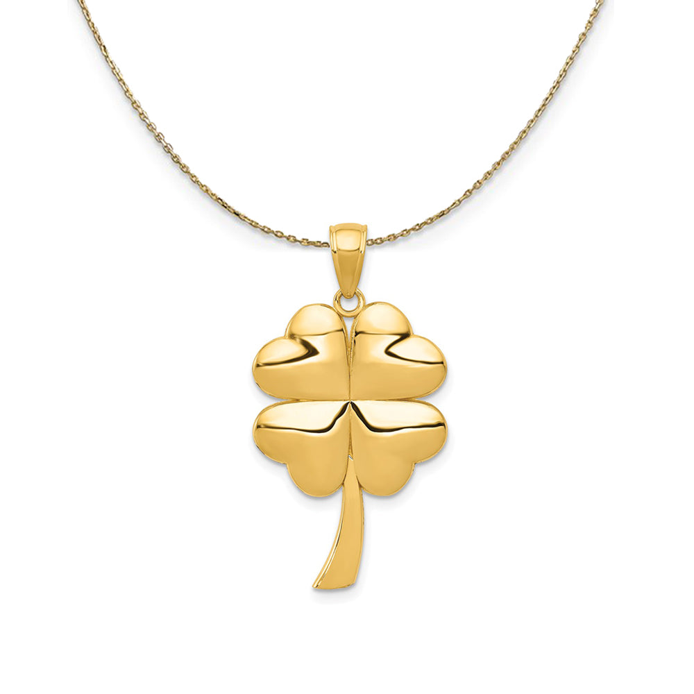 14k Yellow Gold Polished Heart Leaf Clover Necklace, Item N24335 by The Black Bow Jewelry Co.