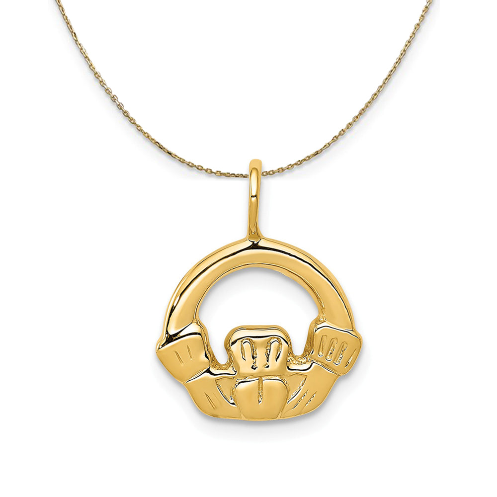 14k Yellow Gold Small Claddagh (14mm) Necklace, Item N24338 by The Black Bow Jewelry Co.