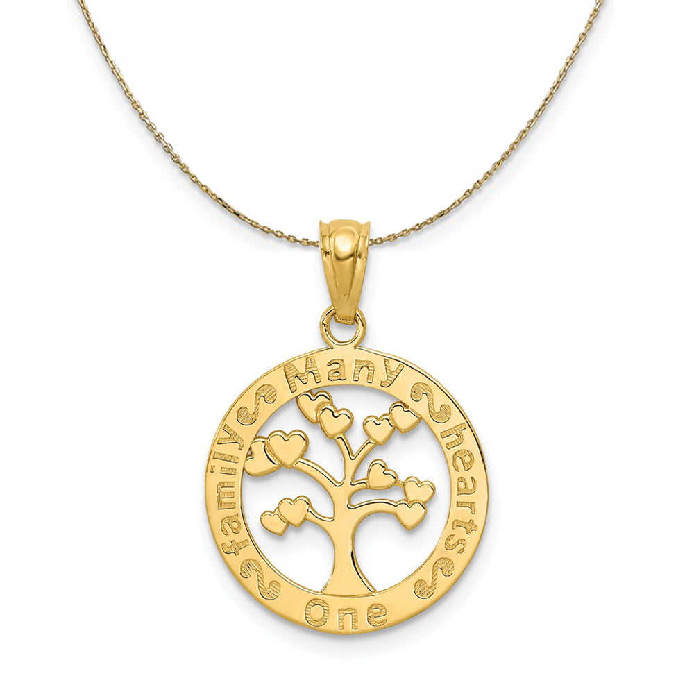 14k Yellow Gold One Family Many Hearts Tree of Life Necklace, Item N24394 by The Black Bow Jewelry Co.