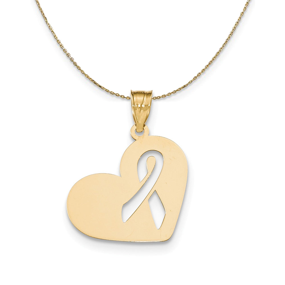 14k Yellow Gold Heart with Awareness (22mm) Necklace, Item N24397 by The Black Bow Jewelry Co.