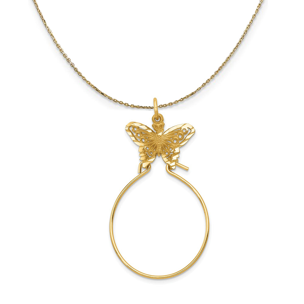 14k Yellow Gold Butterfly Charm Holder Necklace, Item N24402 by The Black Bow Jewelry Co.