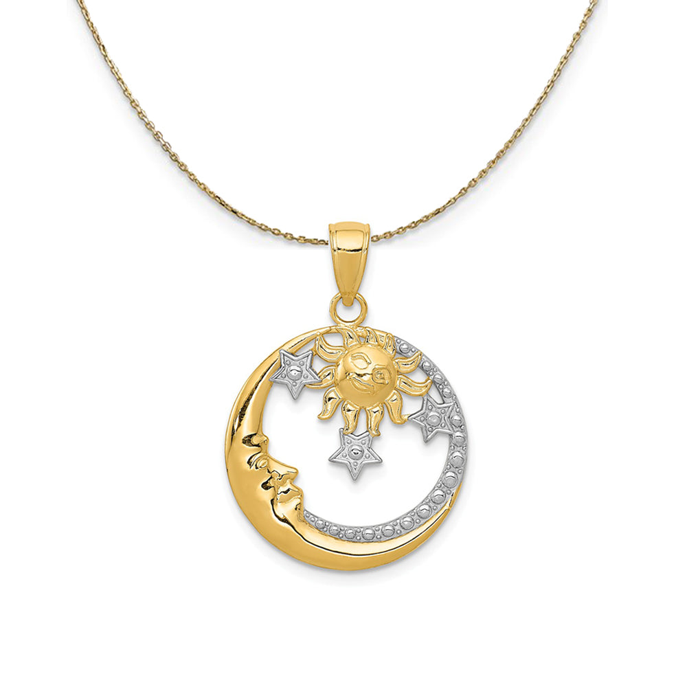 14k Yellow Gold & Rhodium Round Celestial Necklace, Item N24444 by The Black Bow Jewelry Co.