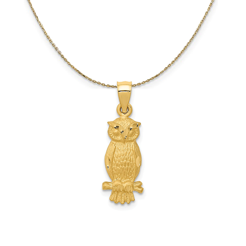 14k Yellow Gold Diamond Cut Owl, 8mm (5/16 inch) Necklace, Item N24462 by The Black Bow Jewelry Co.