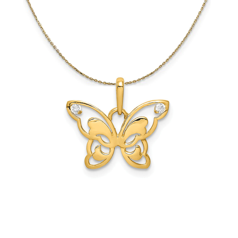 14k Yellow Gold & CZ Polished Butterfly Necklace, Item N24471 by The Black Bow Jewelry Co.