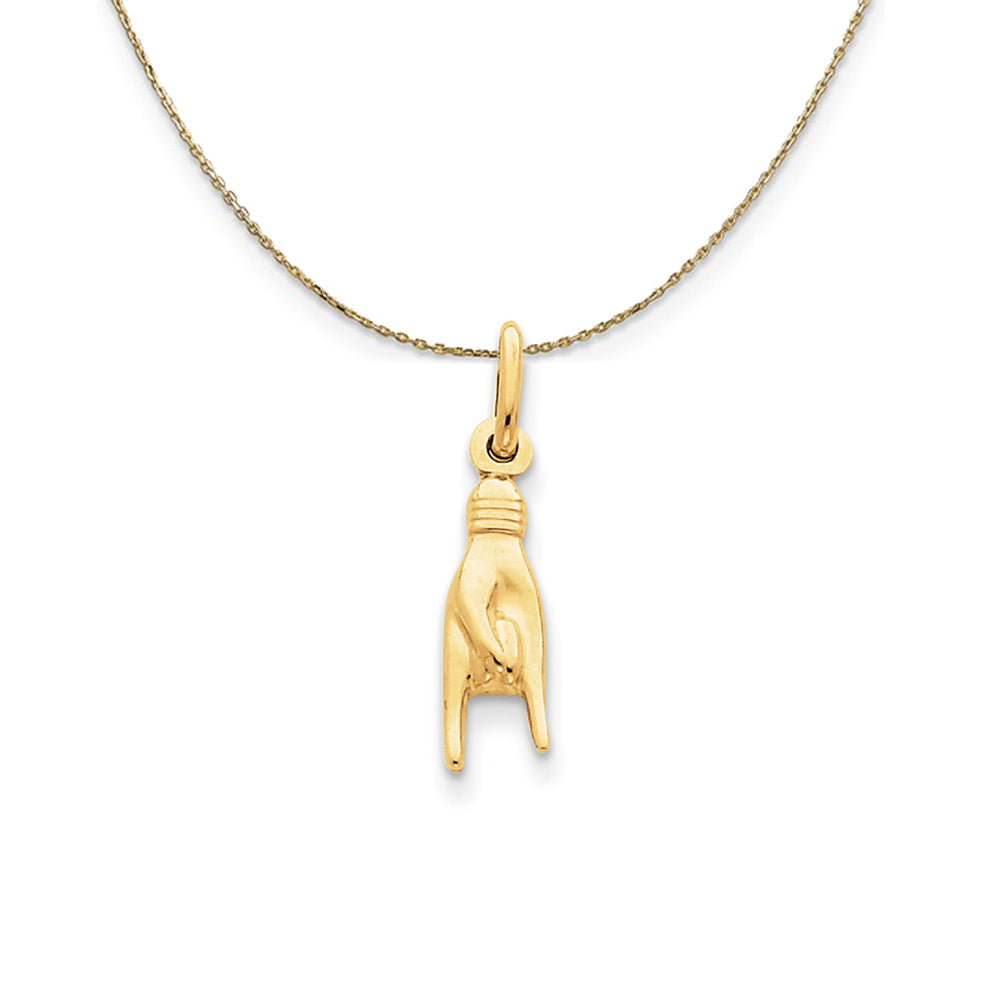 14k Yellow Gold Hollow 3D Rock On Hand Sign Necklace, Item N24499 by The Black Bow Jewelry Co.