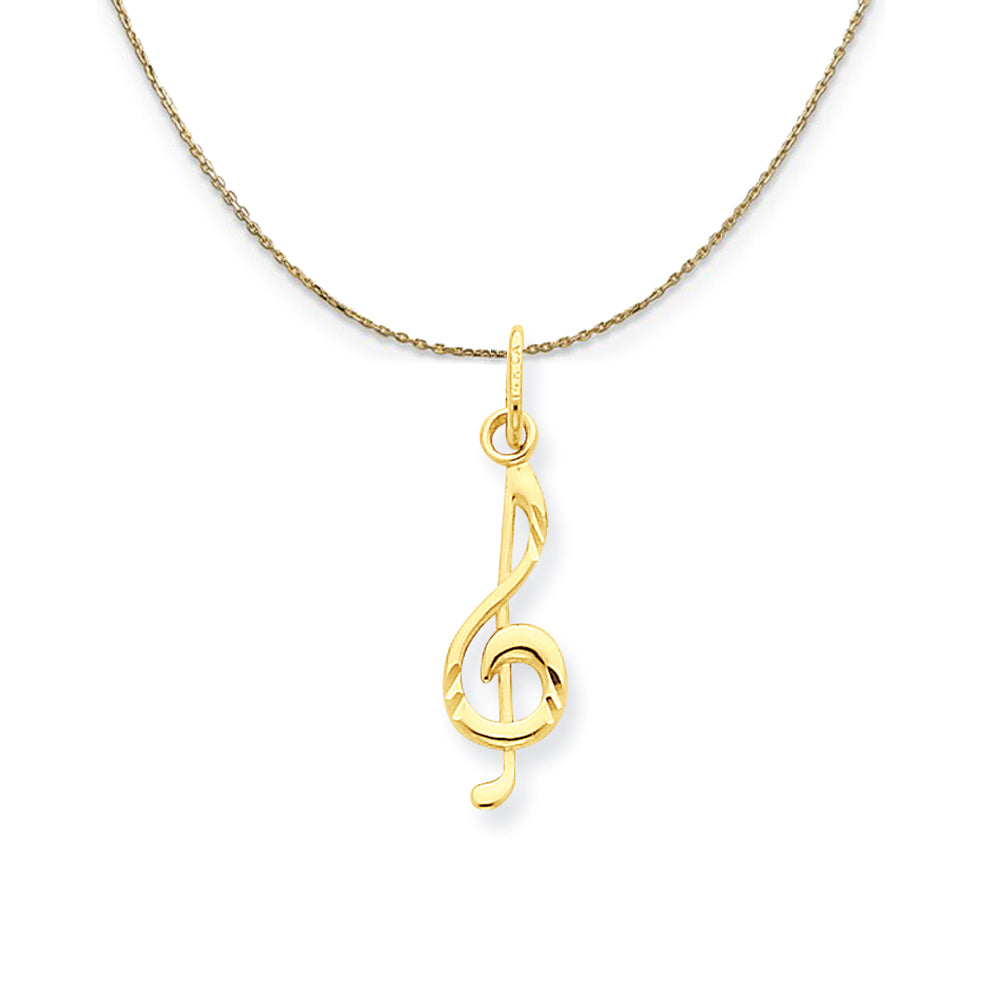 14k Yellow Gold Small Treble Clef (5 x 21mm) Necklace - The Black