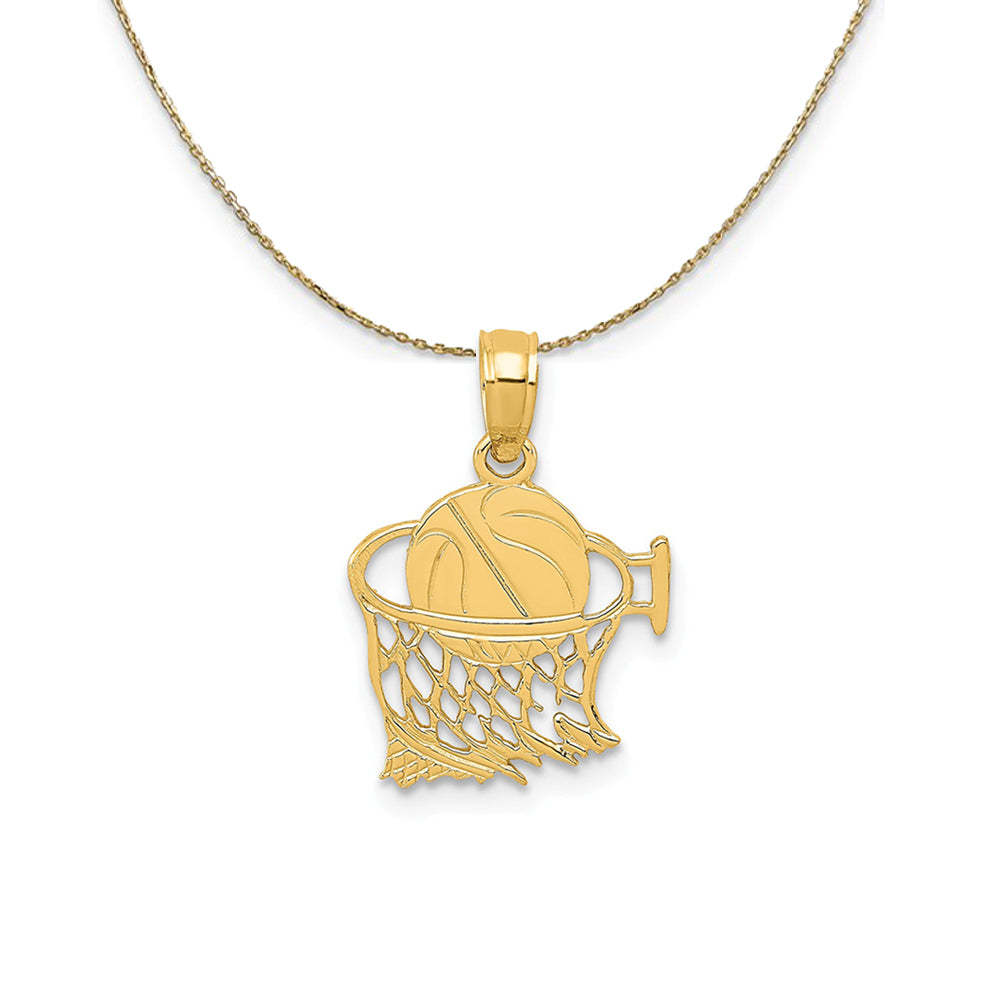 14k Yellow Gold Small Basketball in Net Necklace, Item N24527 by The Black Bow Jewelry Co.