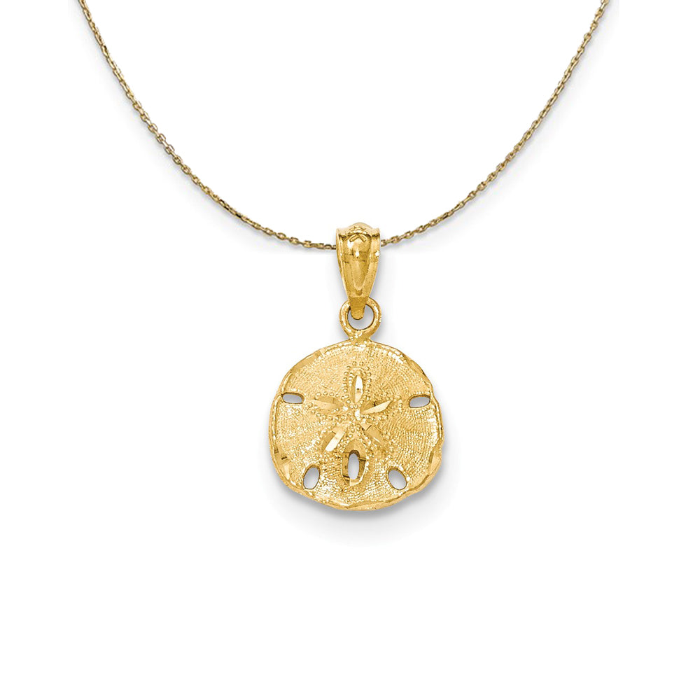 14k Yellow Gold Textured Sand Dollar Necklace, Item N24558 by The Black Bow Jewelry Co.