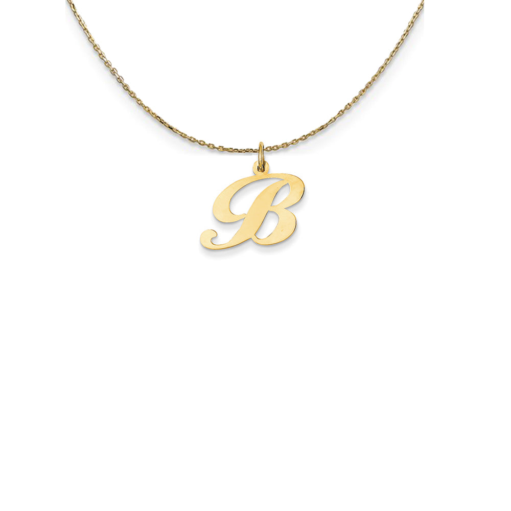 14k Yellow Gold Small Fancy Script Initial B Necklace, Item N24571 by The Black Bow Jewelry Co.