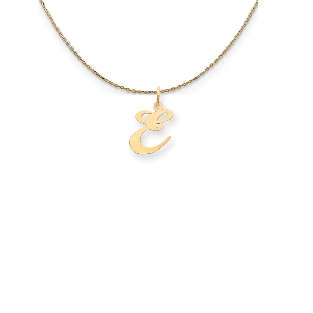 14k Yellow Gold Small Fancy Script Initial E Necklace, Item N24574 by The Black Bow Jewelry Co.