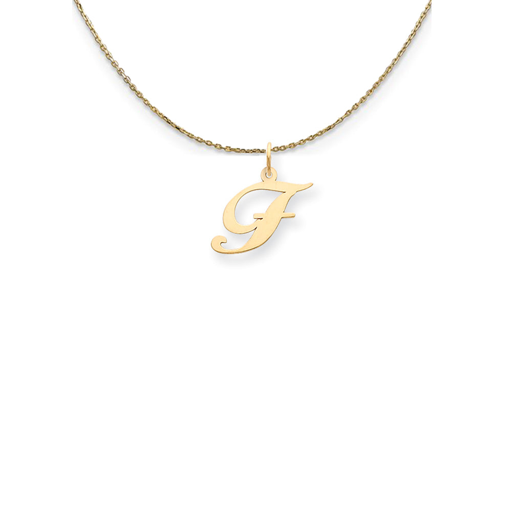 14k Yellow Gold Small Fancy Script Initial F Necklace, Item N24575 by The Black Bow Jewelry Co.