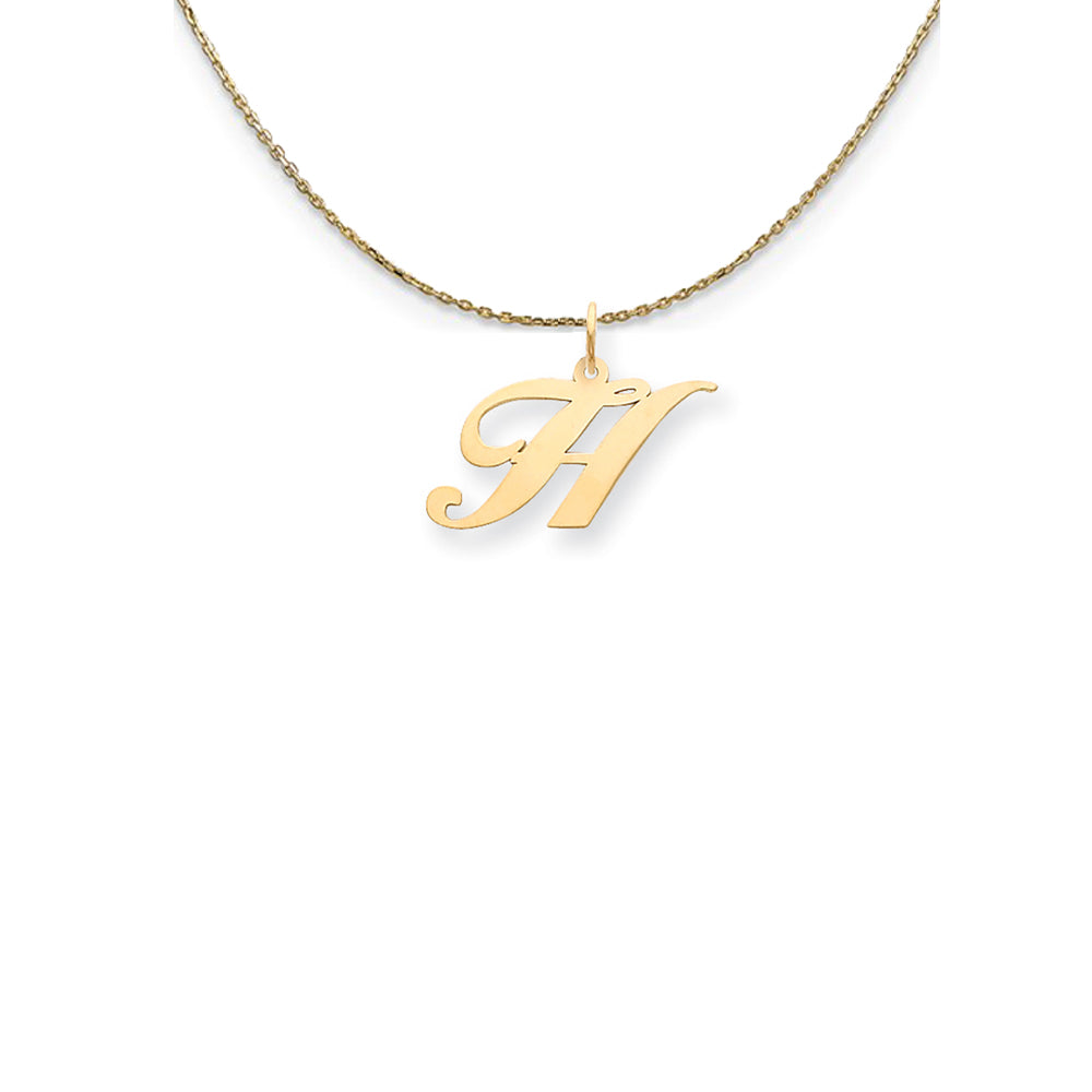 14k Yellow Gold Small Fancy Script Initial H Necklace, Item N24577 by The Black Bow Jewelry Co.