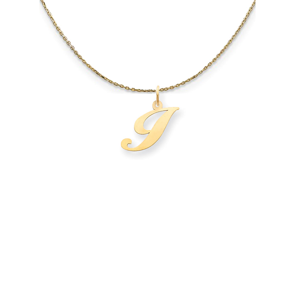 14k Yellow Gold Small Fancy Script Initial I Necklace, Item N24578 by The Black Bow Jewelry Co.