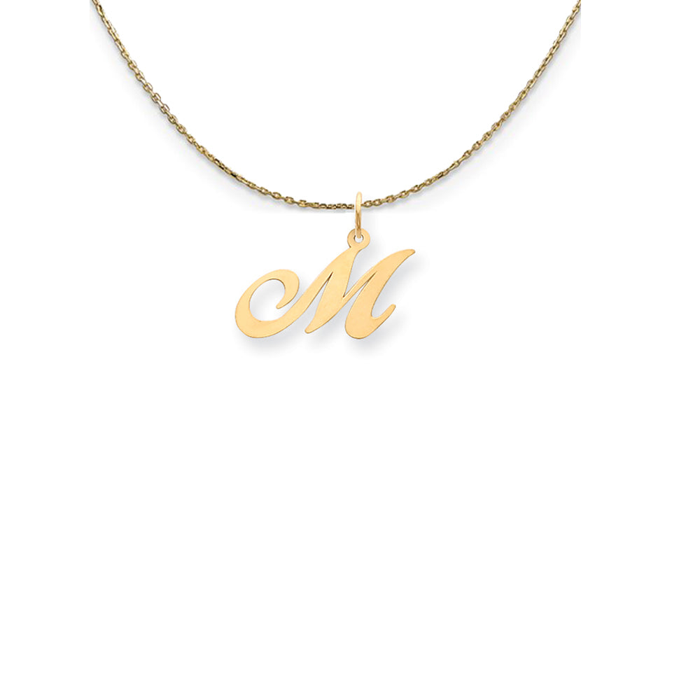 14k Yellow Gold Small Fancy Script Initial M Necklace, Item N24582 by The Black Bow Jewelry Co.
