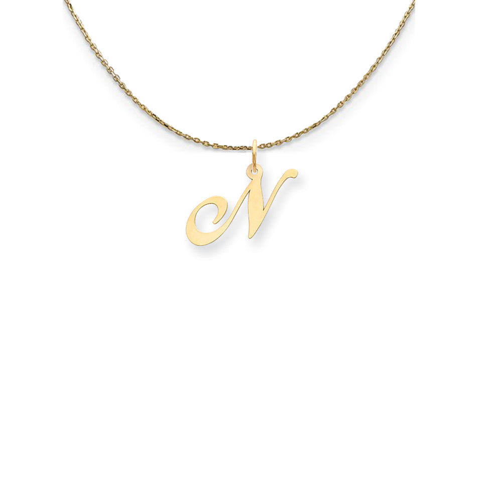 14k Yellow Gold Small Fancy Script Initial N Necklace, Item N24583 by The Black Bow Jewelry Co.
