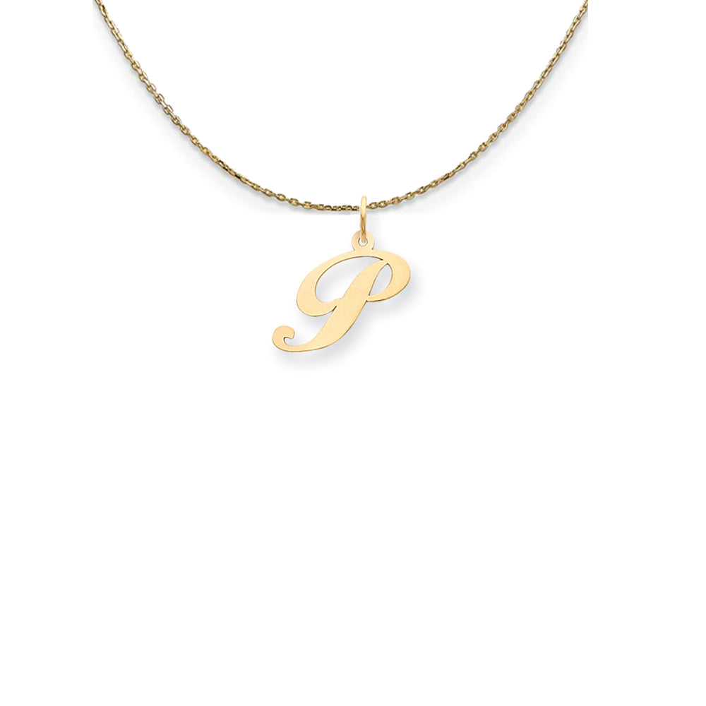 14k Yellow Gold Small Fancy Script Initial P Necklace, Item N24585 by The Black Bow Jewelry Co.