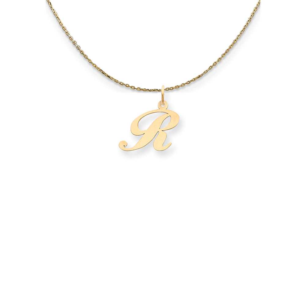 14k Yellow Gold Small Fancy Script Initial R Necklace, Item N24586 by The Black Bow Jewelry Co.