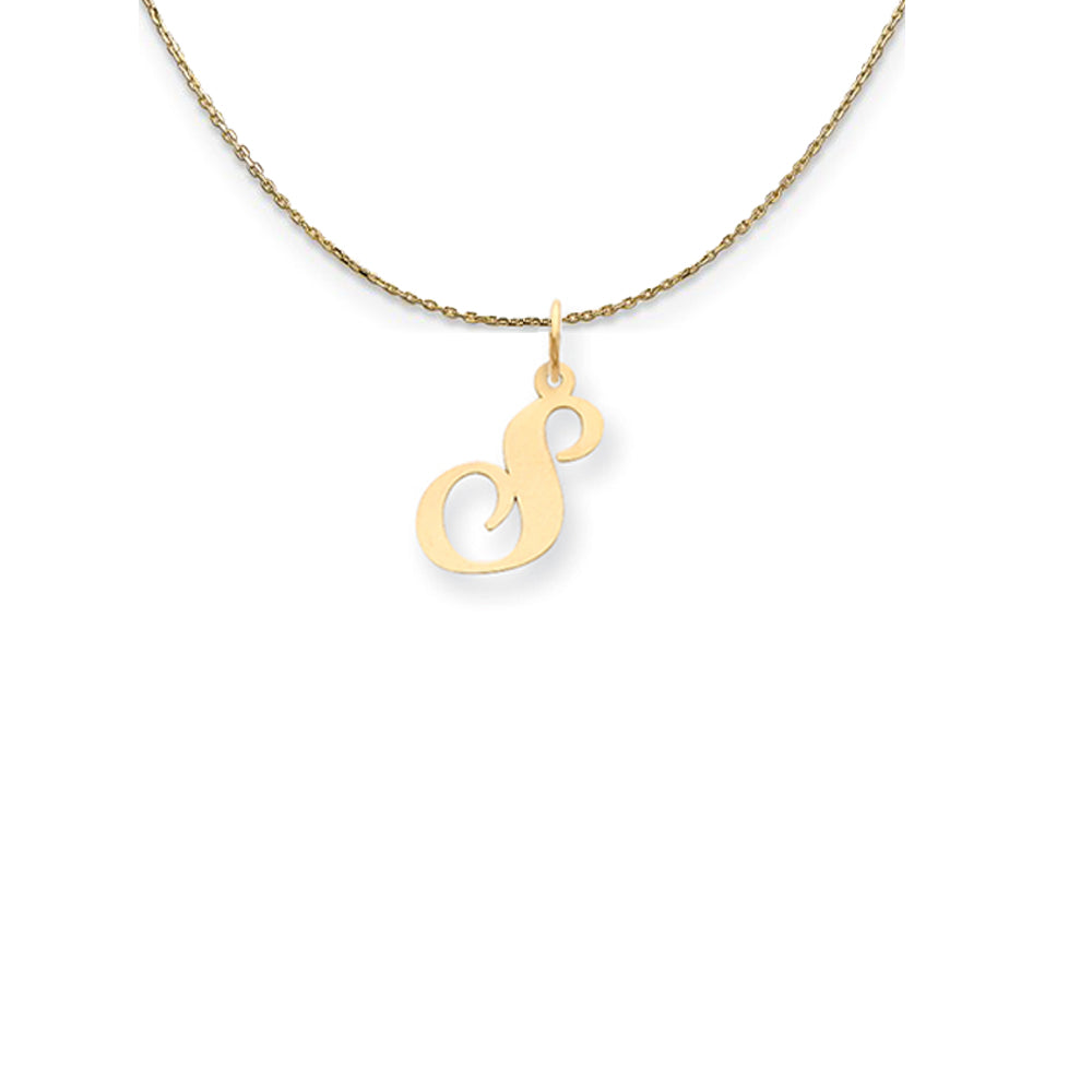 14k Yellow Gold Small Fancy Script Initial S Necklace, Item N24587 by The Black Bow Jewelry Co.