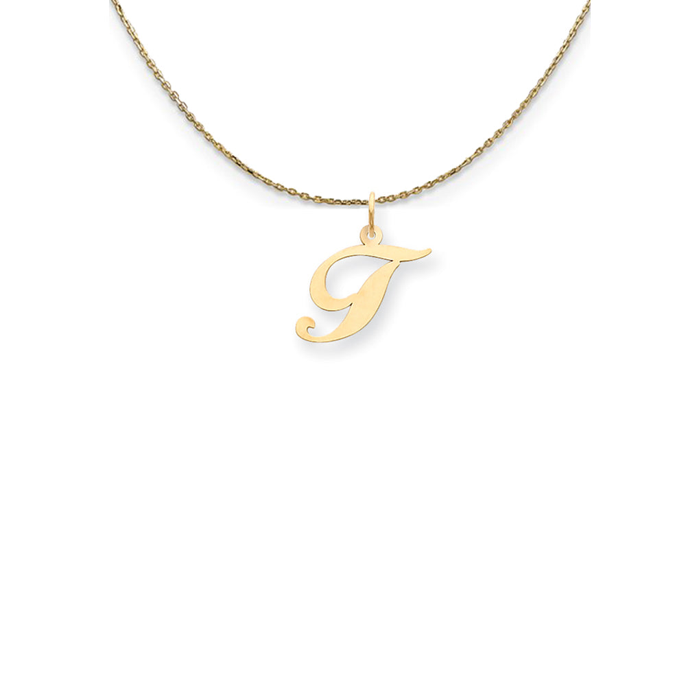 14k Yellow Gold Small Fancy Script Initial T Necklace, Item N24588 by The Black Bow Jewelry Co.