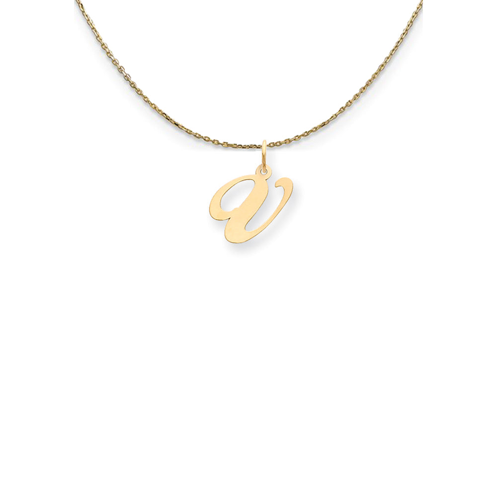 14k Yellow Gold Small Fancy Script Initial V Necklace, Item N24589 by The Black Bow Jewelry Co.