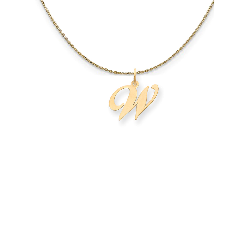 14k Yellow Gold Small Fancy Script Initial W Necklace, Item N24590 by The Black Bow Jewelry Co.