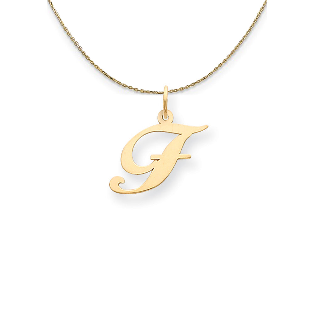 14k Yellow Gold LG Fancy Script Initial F Necklace, Item N24597 by The Black Bow Jewelry Co.