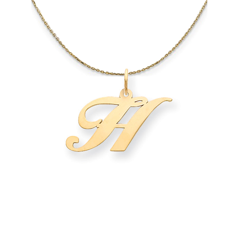 14k Yellow Gold LG Fancy Script Initial H Necklace, Item N24599 by The Black Bow Jewelry Co.