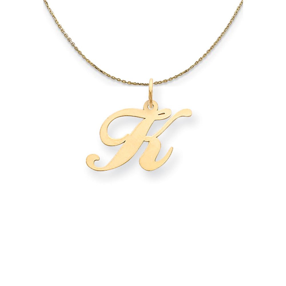 14k Yellow Gold LG Fancy Script Initial K Necklace, Item N24602 by The Black Bow Jewelry Co.