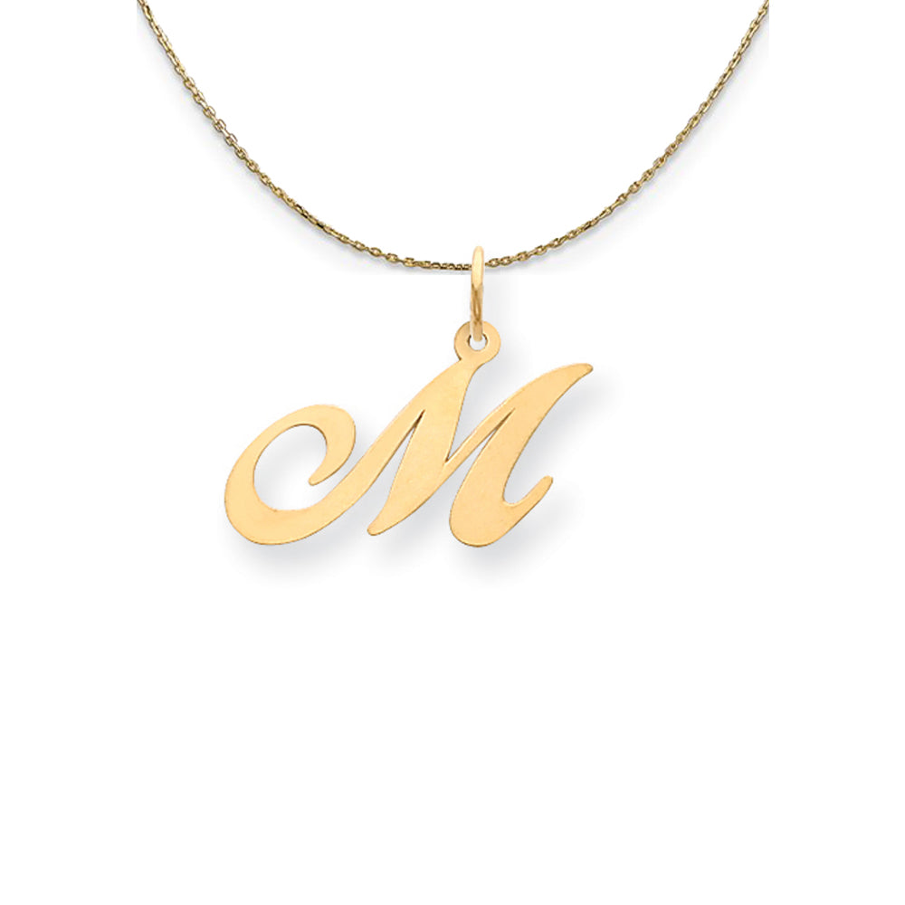 14k Yellow Gold LG Fancy Script Initial M Necklace, Item N24604 by The Black Bow Jewelry Co.