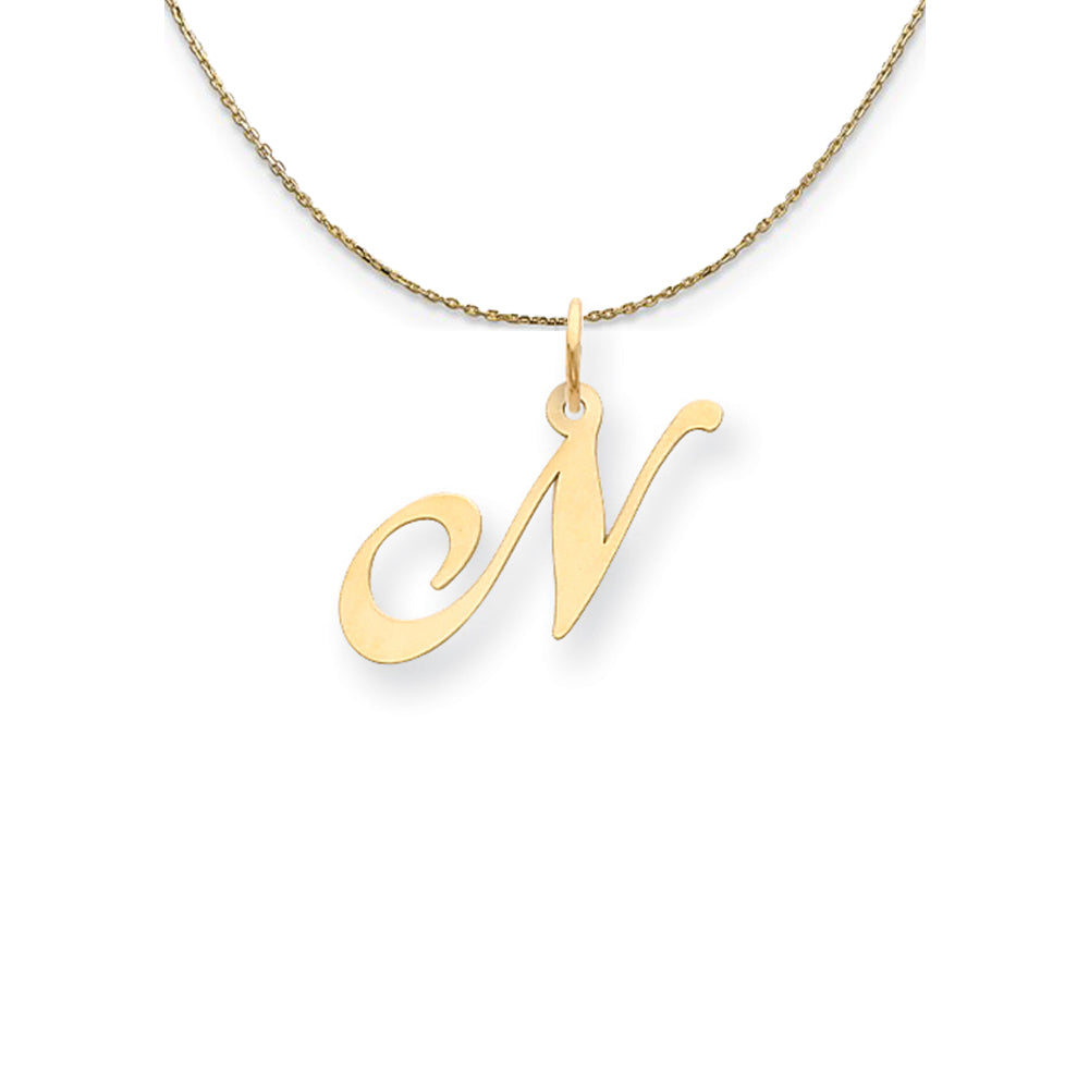 14k Yellow Gold LG Fancy Script Initial N Necklace, Item N24605 by The Black Bow Jewelry Co.