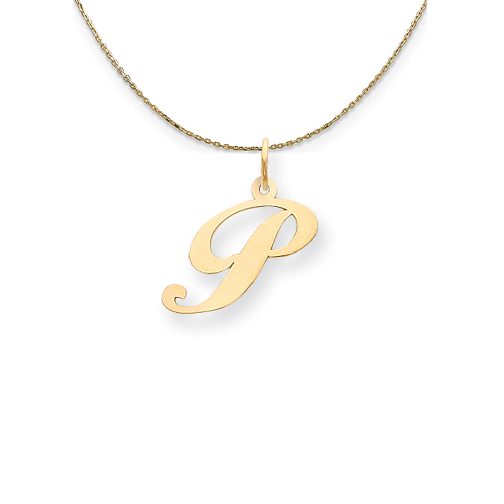 14k Yellow Gold LG Fancy Script Initial P Necklace, Item N24607 by The Black Bow Jewelry Co.