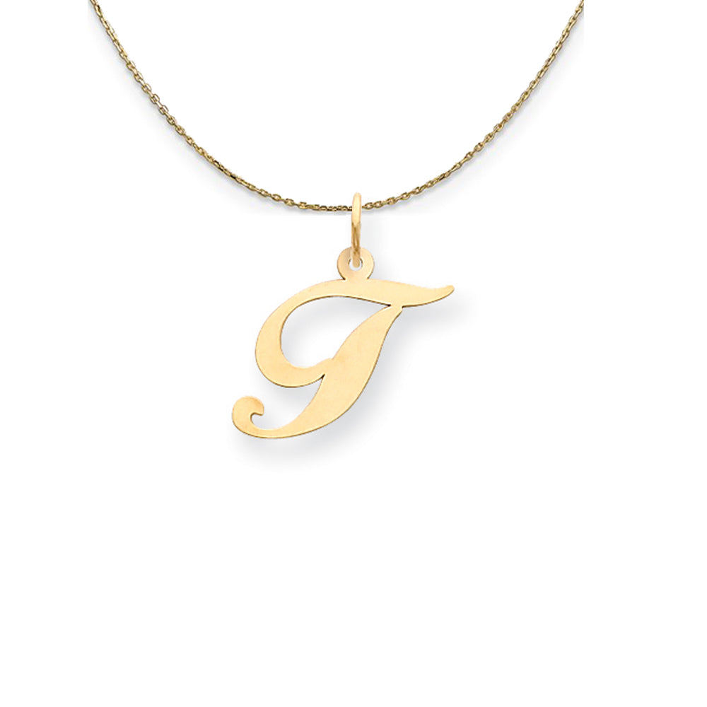 14k Yellow Gold LG Fancy Script Initial T Necklace, Item N24610 by The Black Bow Jewelry Co.