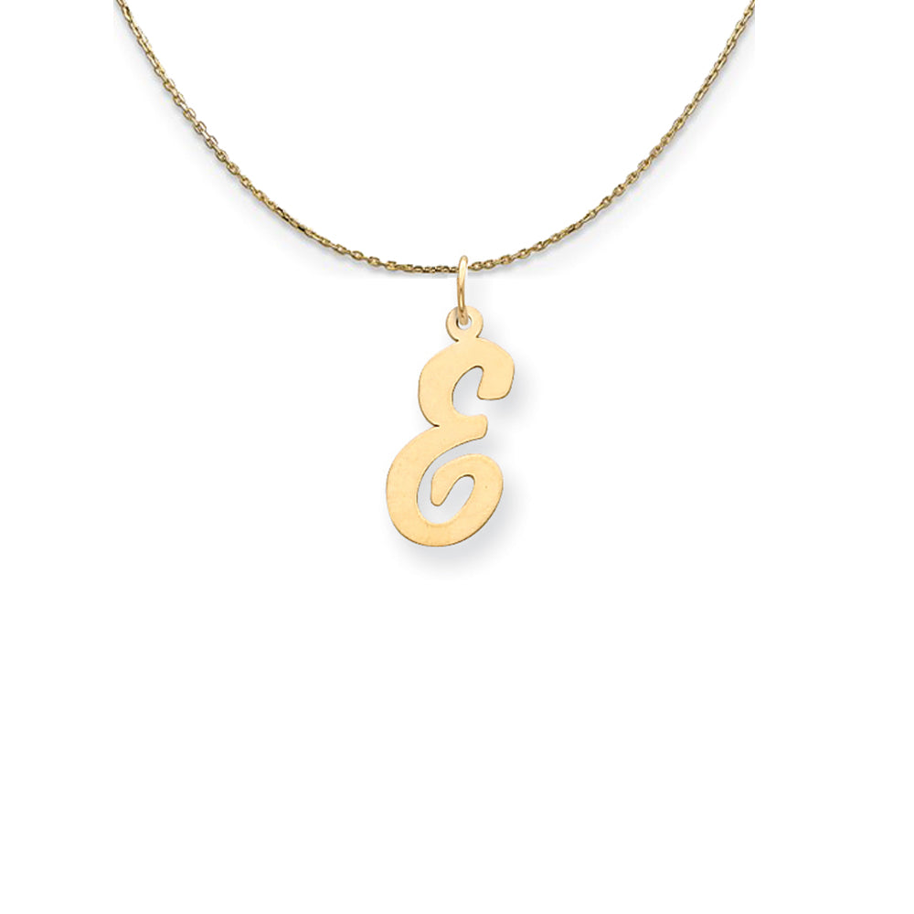 14k Yellow Gold Medium Script Initial E Necklace, Item N24618 by The Black Bow Jewelry Co.